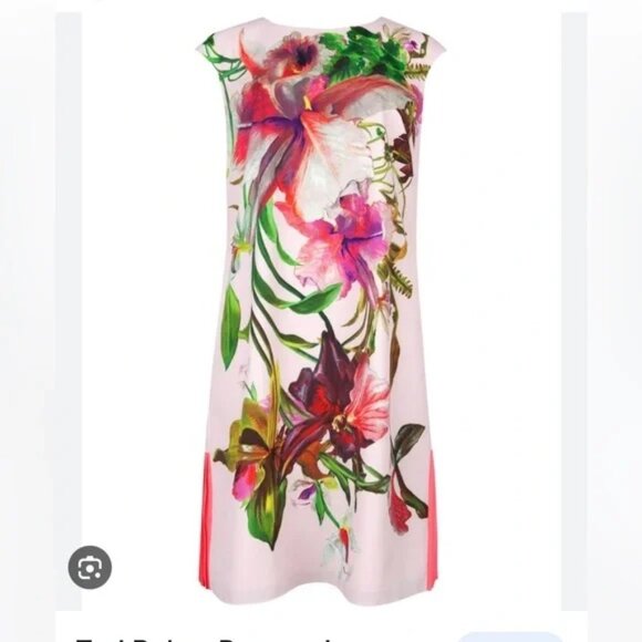 Ted Baker Ramonda Symmetrical Orchid Print Floral Leaves Tunic Dress Barbie Pink - Picture 3 of 15